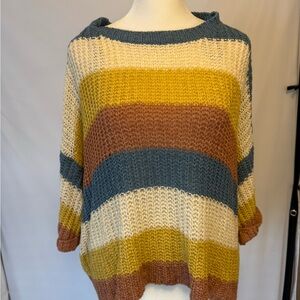 Altar’s State Striped  Multicolor Women's Sweater, Drop Short Sleeve, Loose Knit